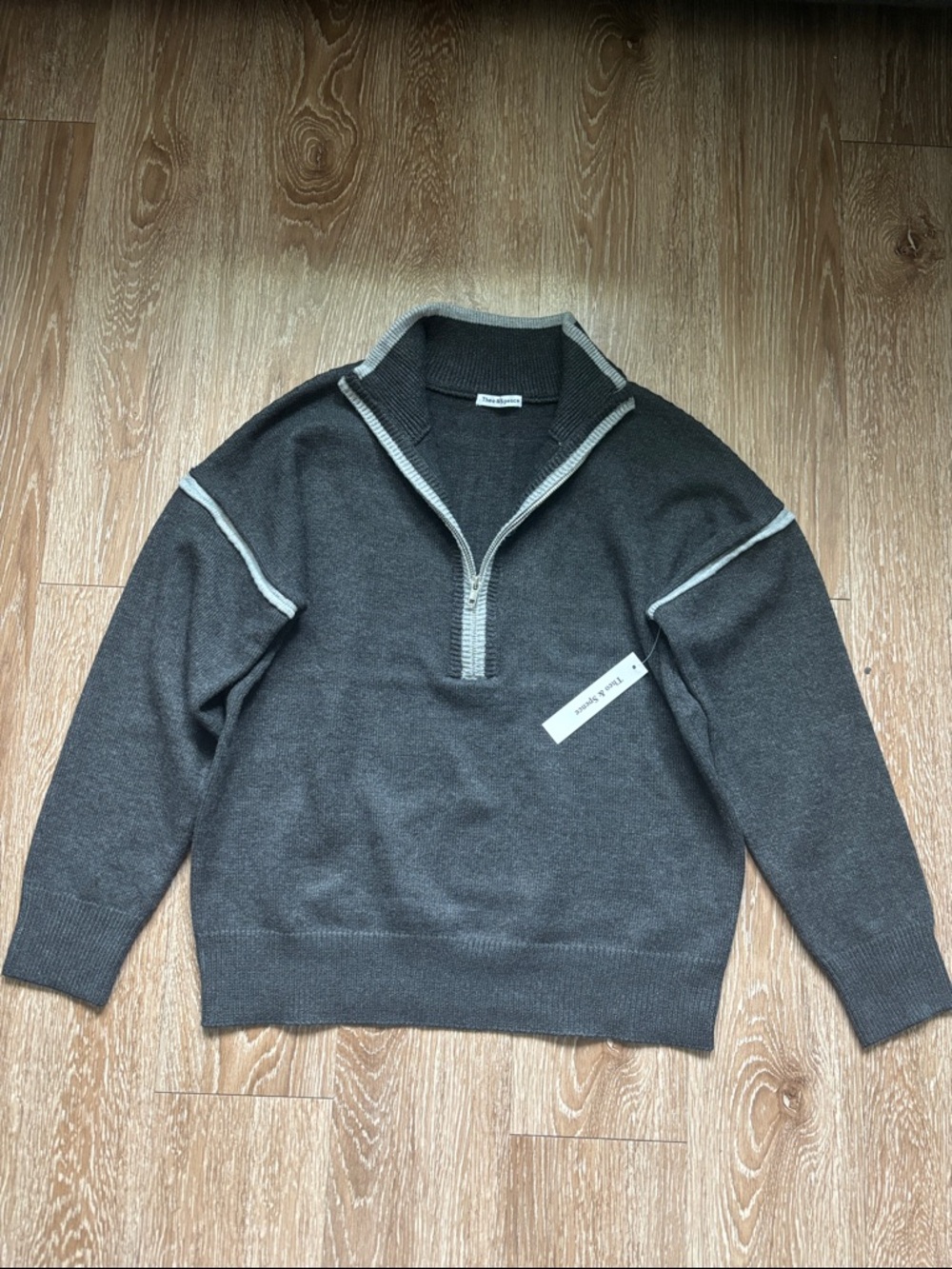 New! Theo & Spence charcoal gray half zip mock neck sweater, small